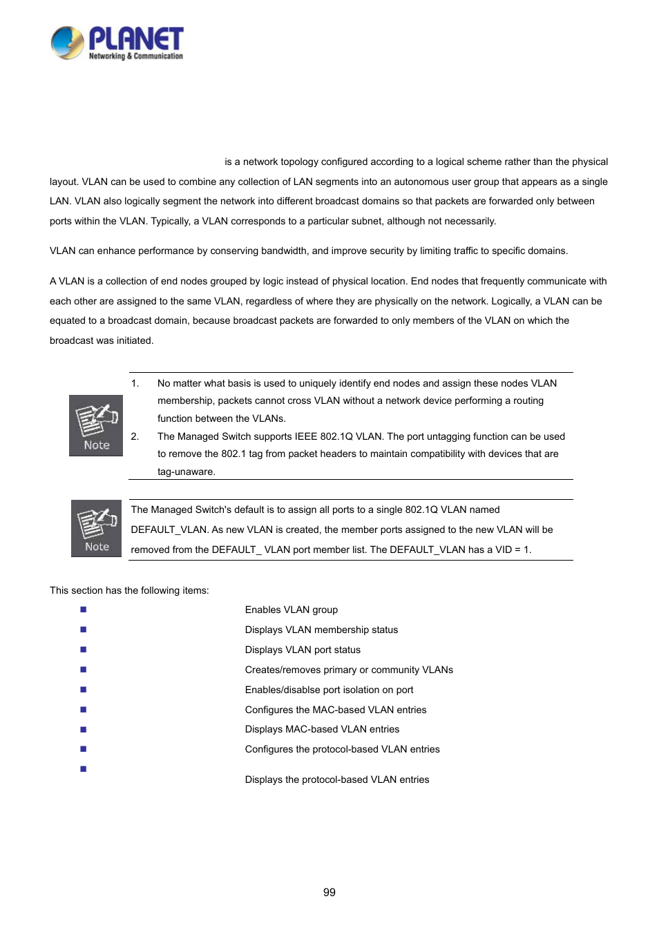 6 vlan, 1 vlan overview | PLANET WGSD-10020HP User Manual | Page 99 / 358
