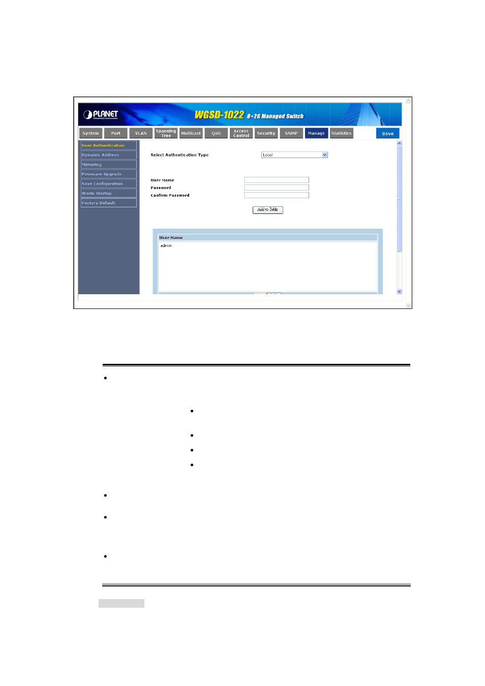 1 user authentication | PLANET WGSD-1022 User Manual | Page 103 / 355