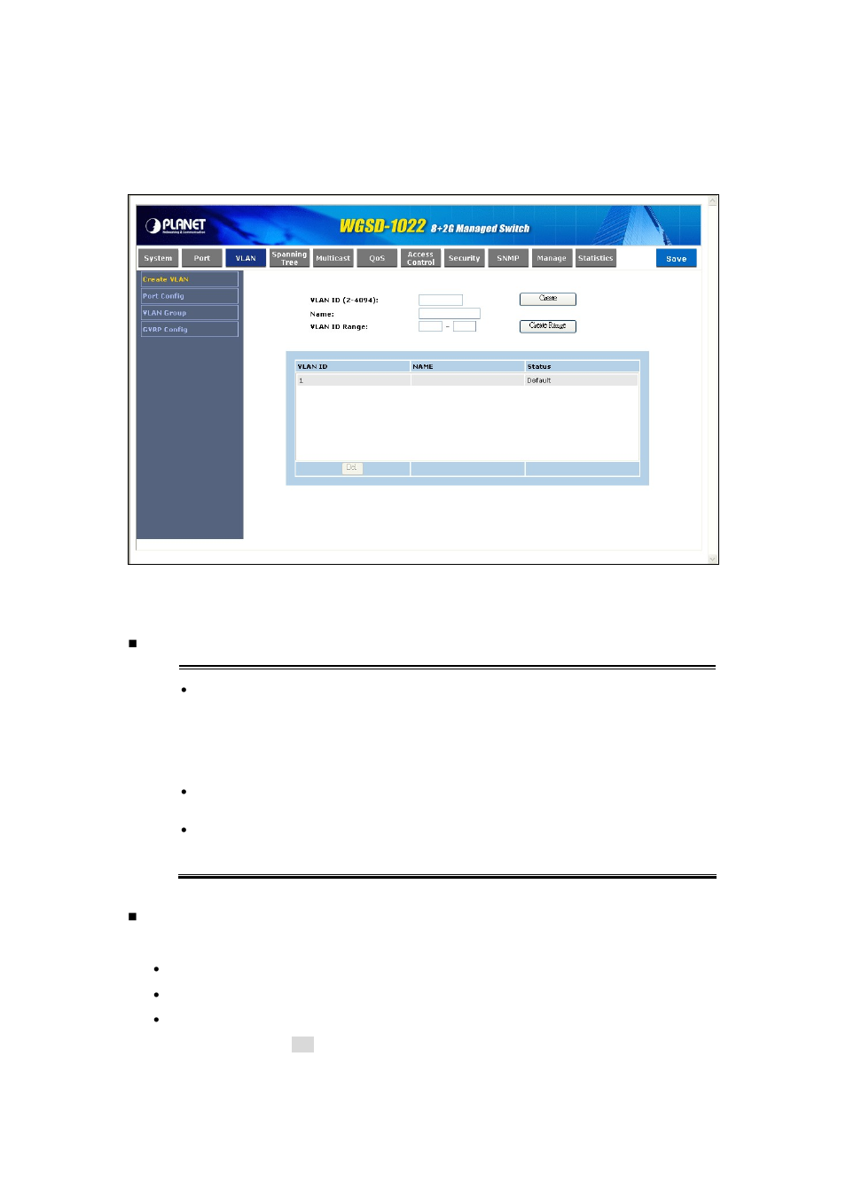 1 create vlan | PLANET WGSD-1022 User Manual | Page 45 / 355