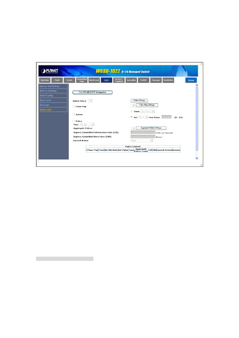 6 policy qos | PLANET WGSD-1022 User Manual | Page 72 / 355