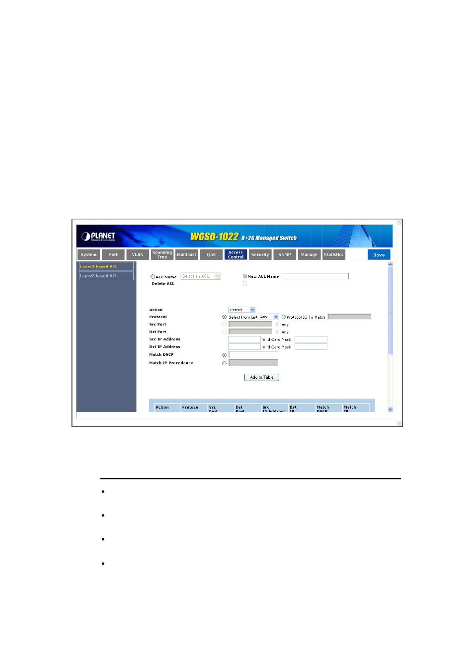 8 access control, 1 layer3 based acl | PLANET WGSD-1022 User Manual | Page 78 / 355