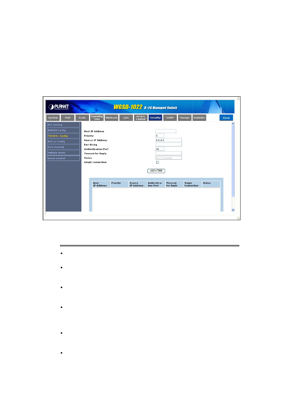 3 tacacs+ config | PLANET WGSD-1022 User Manual | Page 86 / 355