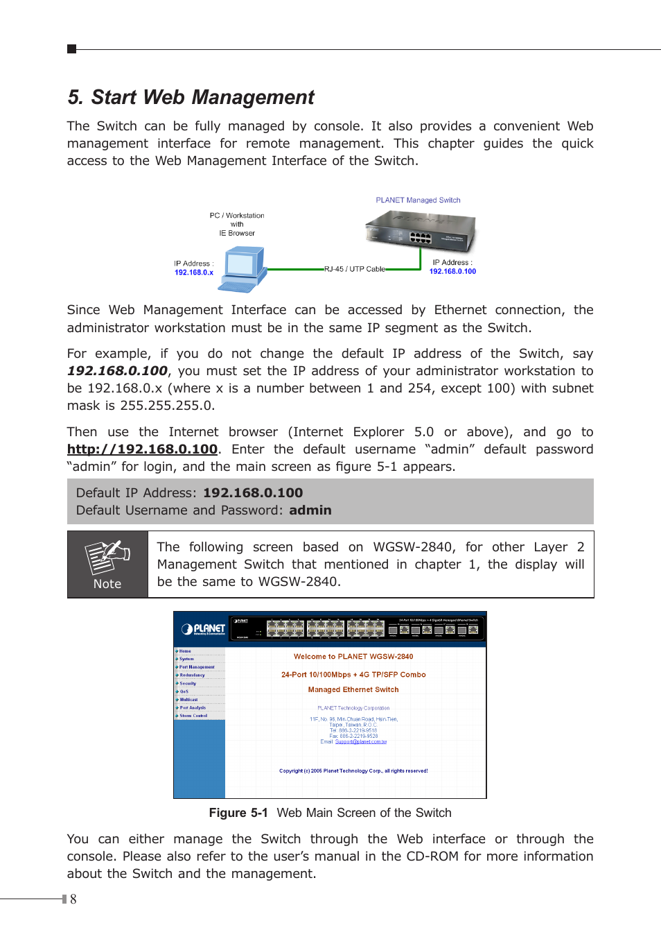 Start web management | PLANET WGSD-1022C User Manual | Page 8 / 8