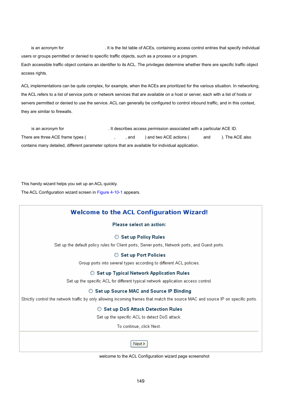 10 access control lists, 1 acl configuration wizard | PLANET WGSD-8020 User Manual | Page 149 / 373