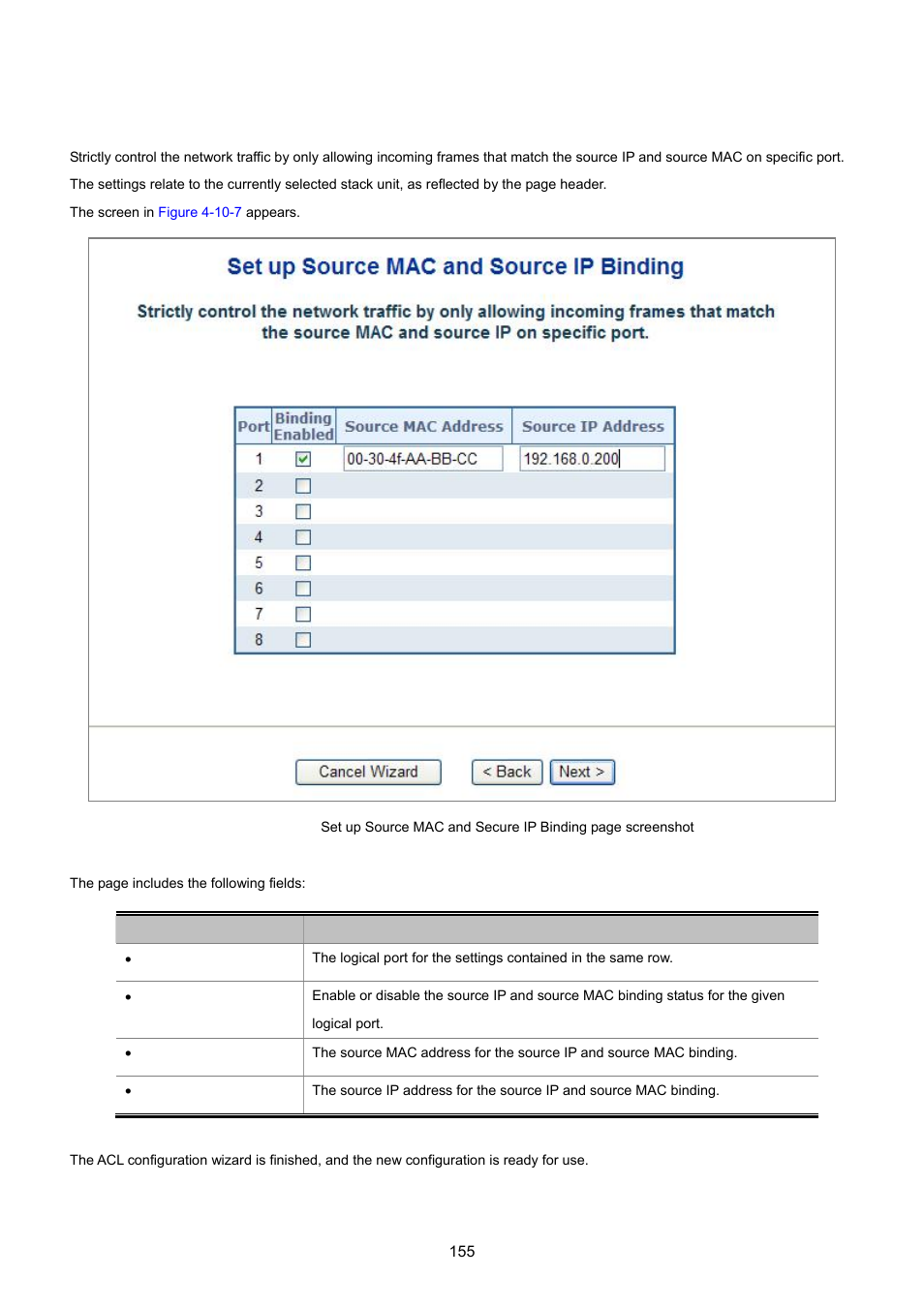 4 set up source mac and source ip binding | PLANET WGSD-8020 User Manual | Page 155 / 373