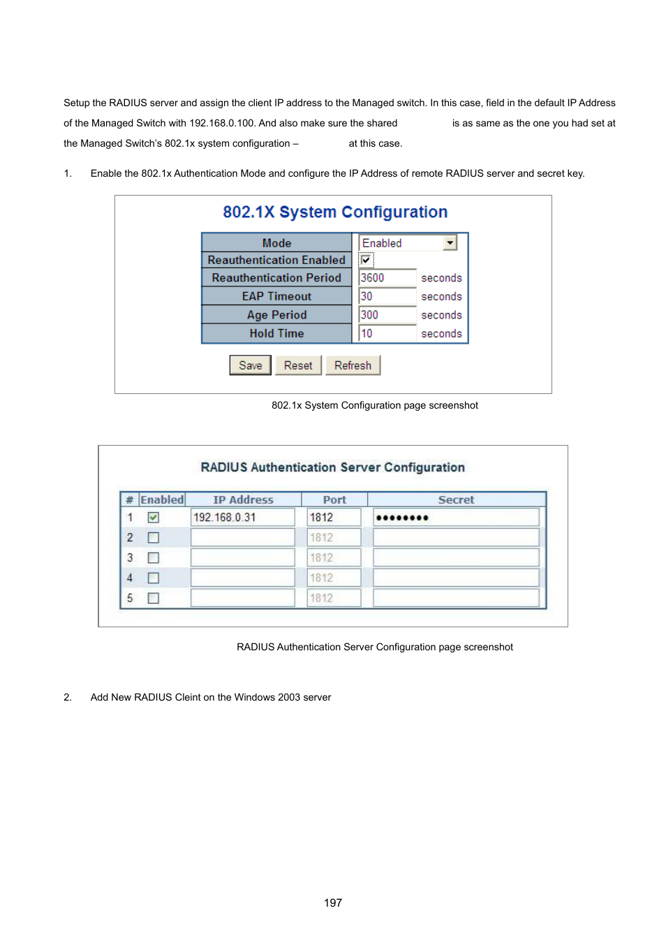 9 windows platform radius server configuration | PLANET WGSD-8020 User Manual | Page 197 / 373