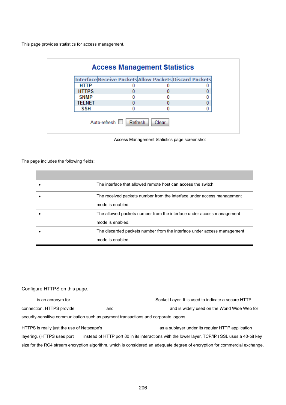 2 access managemenet statistics, 3 https | PLANET WGSD-8020 User Manual | Page 206 / 373