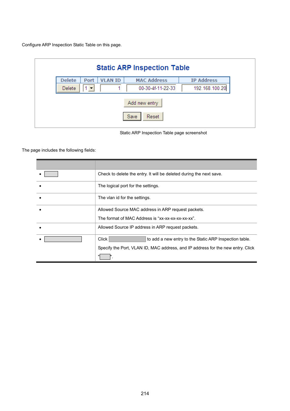 10 arp inspection static table | PLANET WGSD-8020 User Manual | Page 214 / 373