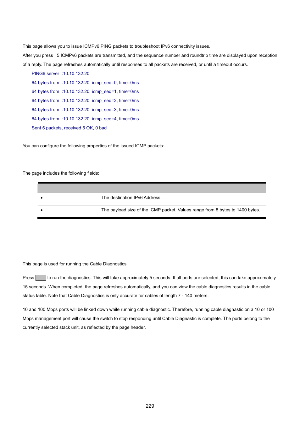 2 ipv6 ping, 3 cable diagnostics | PLANET WGSD-8020 User Manual | Page 229 / 373