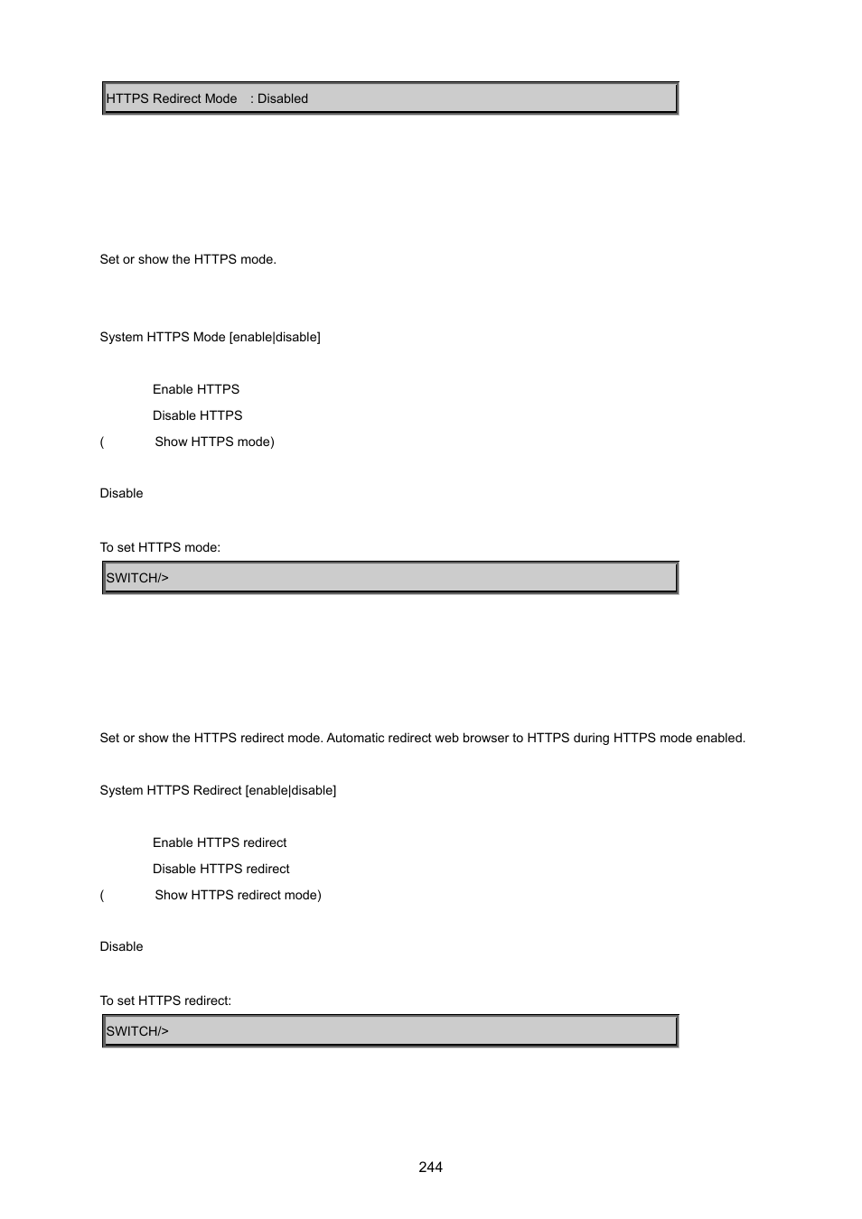 System https mode, System https redirect | PLANET WGSD-8020 User Manual | Page 244 / 373