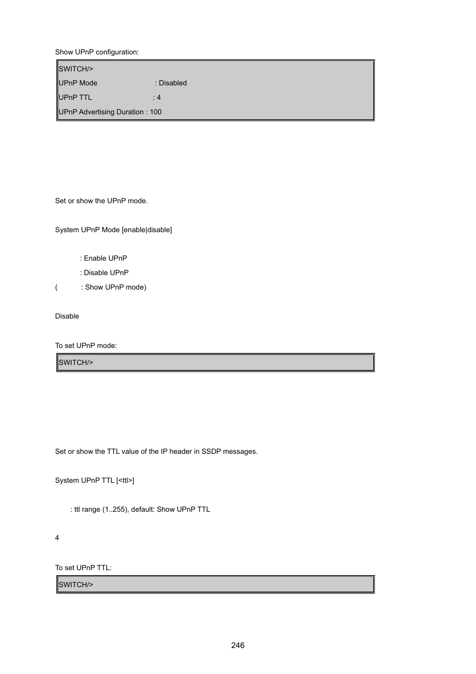 System upnp mode, System upnp ttl | PLANET WGSD-8020 User Manual | Page 246 / 373