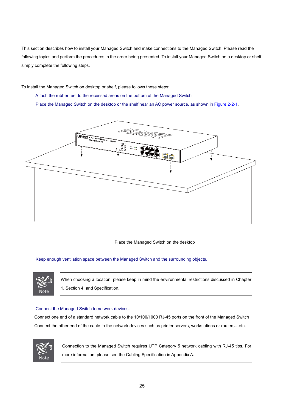 2 install the switch, 1 desktop installation | PLANET WGSD-8020 User Manual | Page 25 / 373