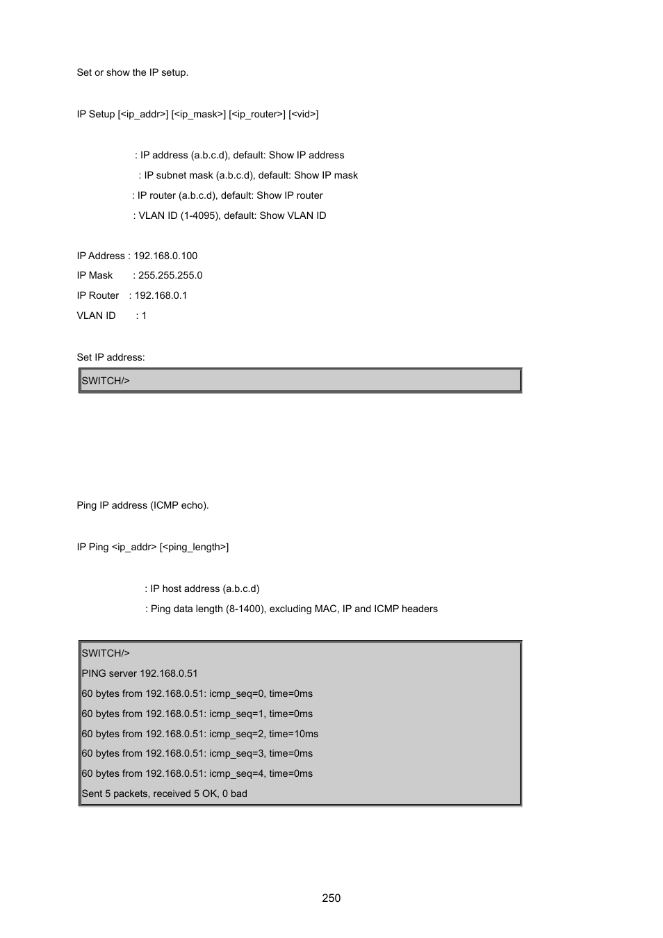 Ip ping | PLANET WGSD-8020 User Manual | Page 250 / 373