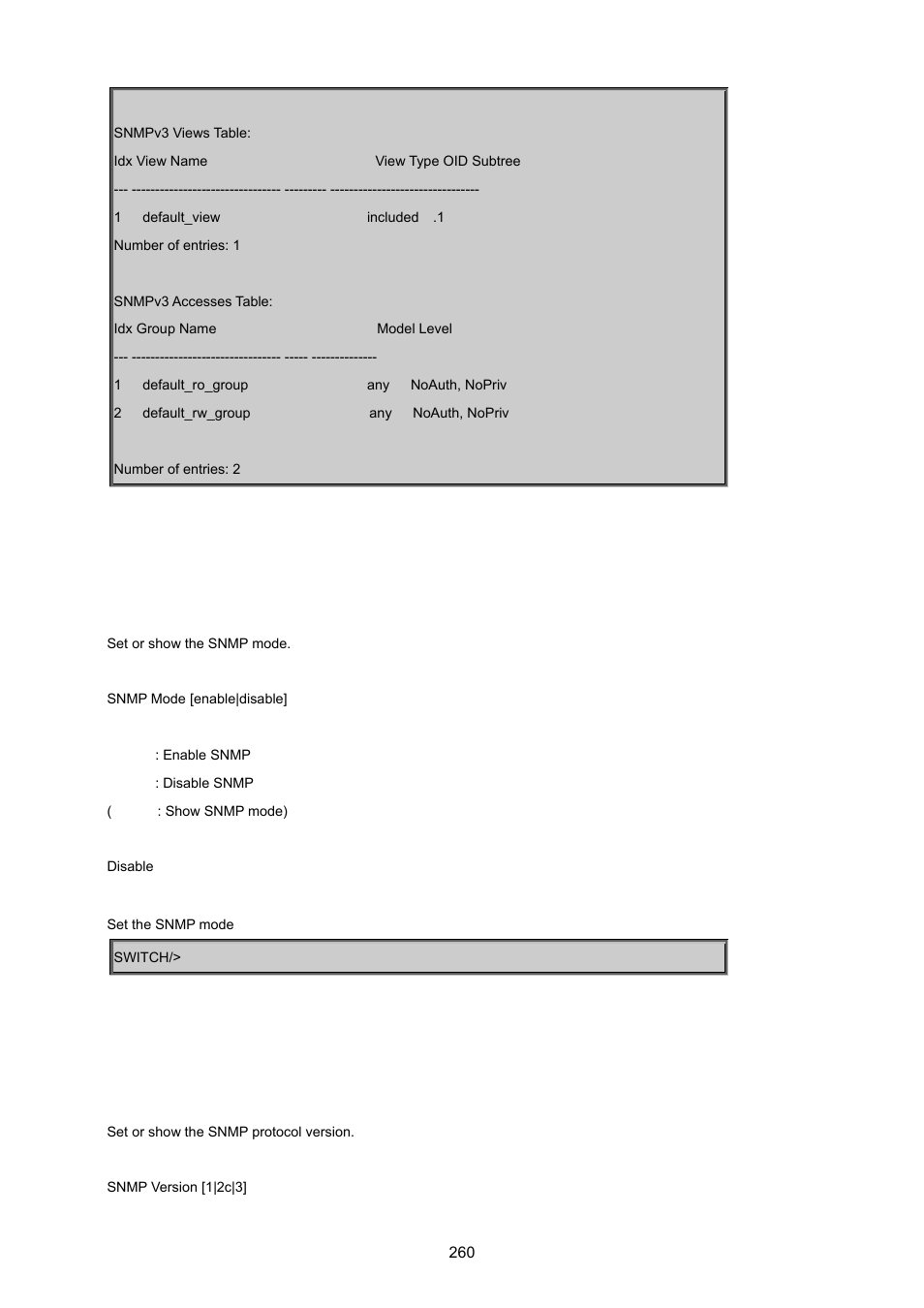 Snmp mode, Snmp version | PLANET WGSD-8020 User Manual | Page 260 / 373