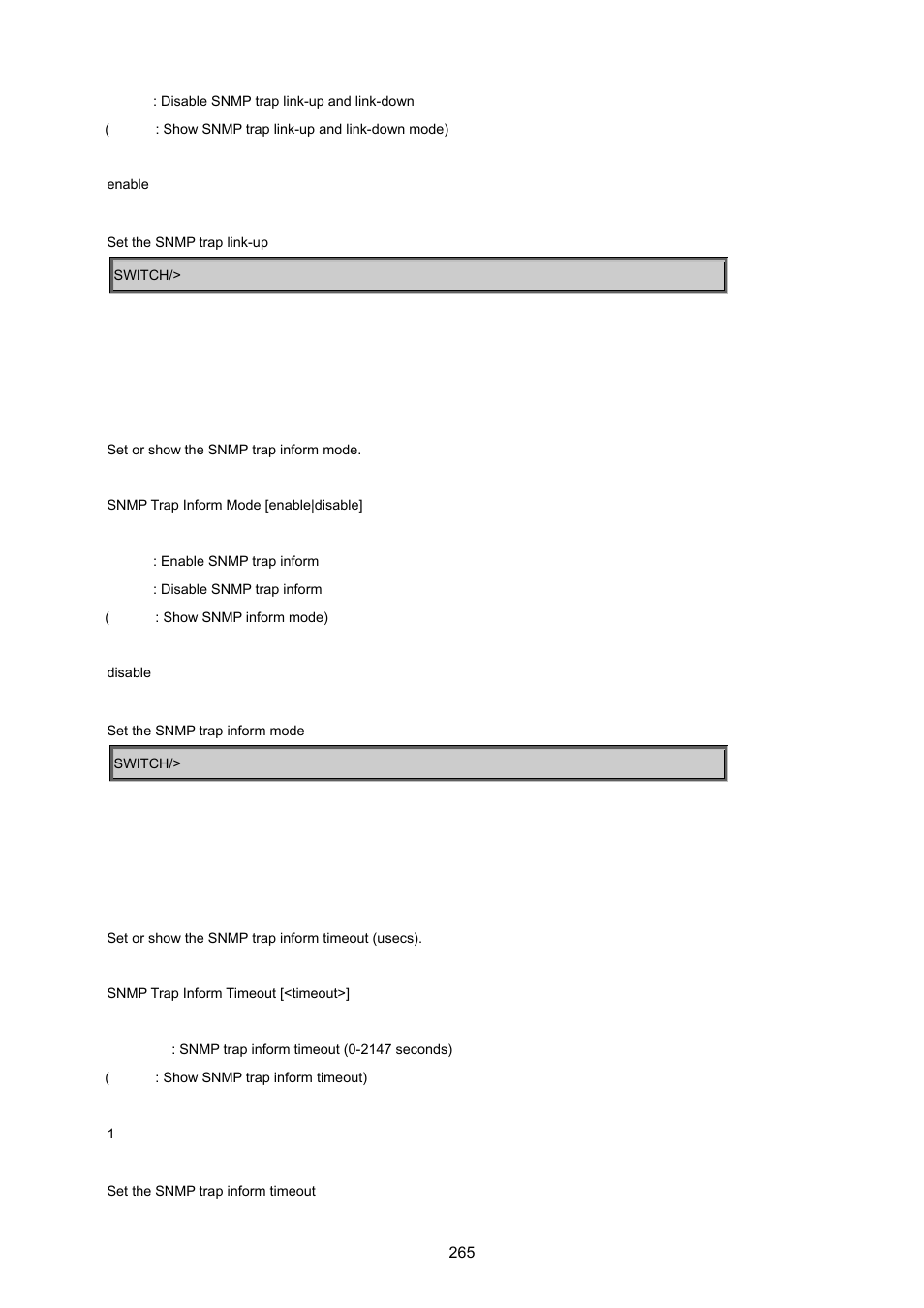 Snmp trap inform mode, Snmp trap inform timeout | PLANET WGSD-8020 User Manual | Page 265 / 373