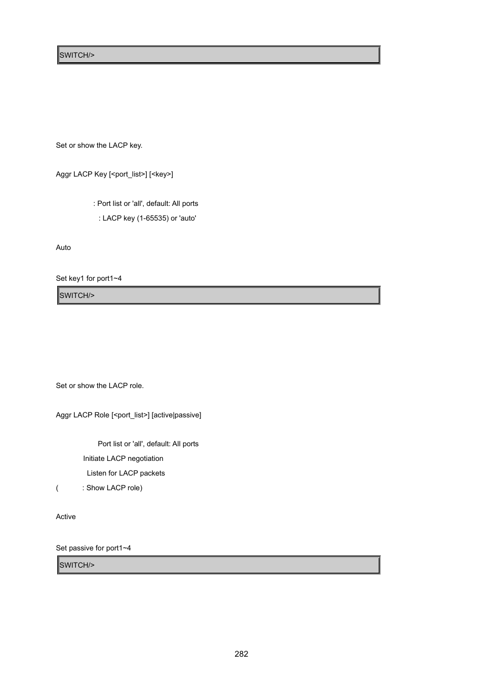 Lacp key, Lacp role | PLANET WGSD-8020 User Manual | Page 282 / 373