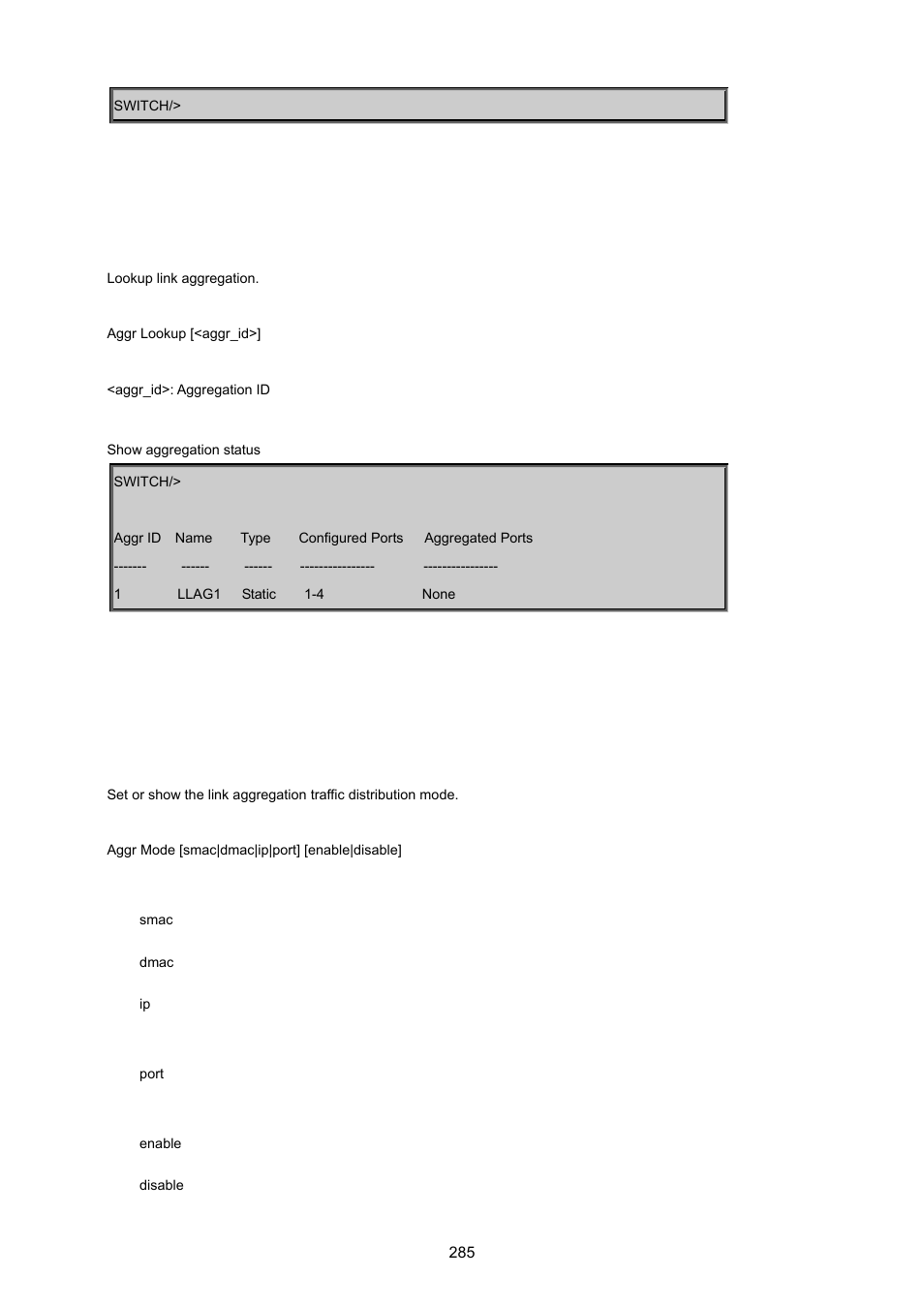 Aggregation lookup, Aggregation mode | PLANET WGSD-8020 User Manual | Page 285 / 373