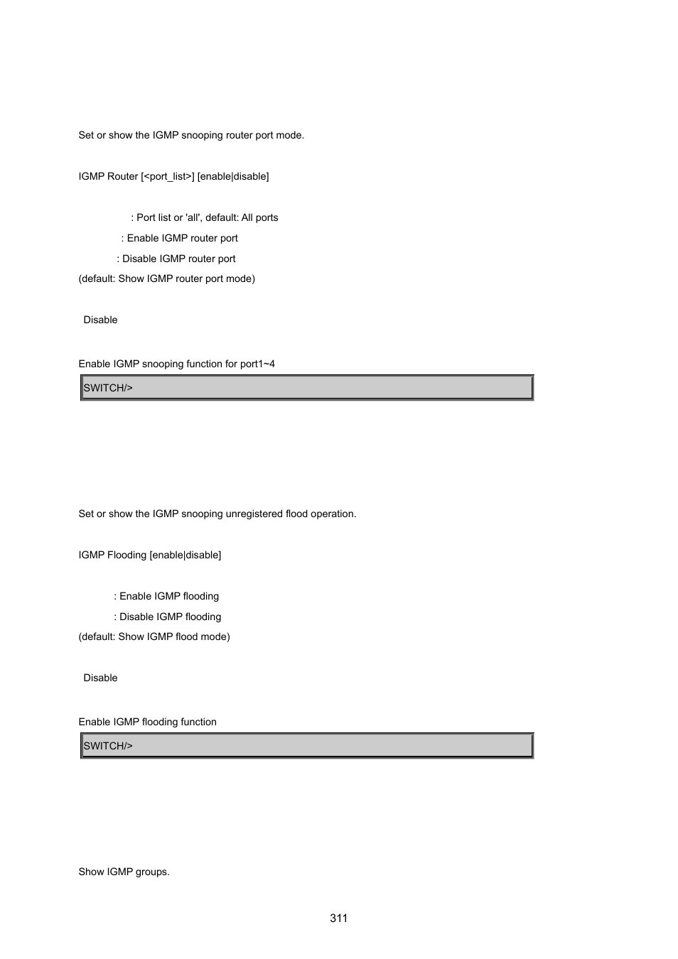 Igmp router, Igmp flooding, Igmp groups | PLANET WGSD-8020 User Manual | Page 311 / 373