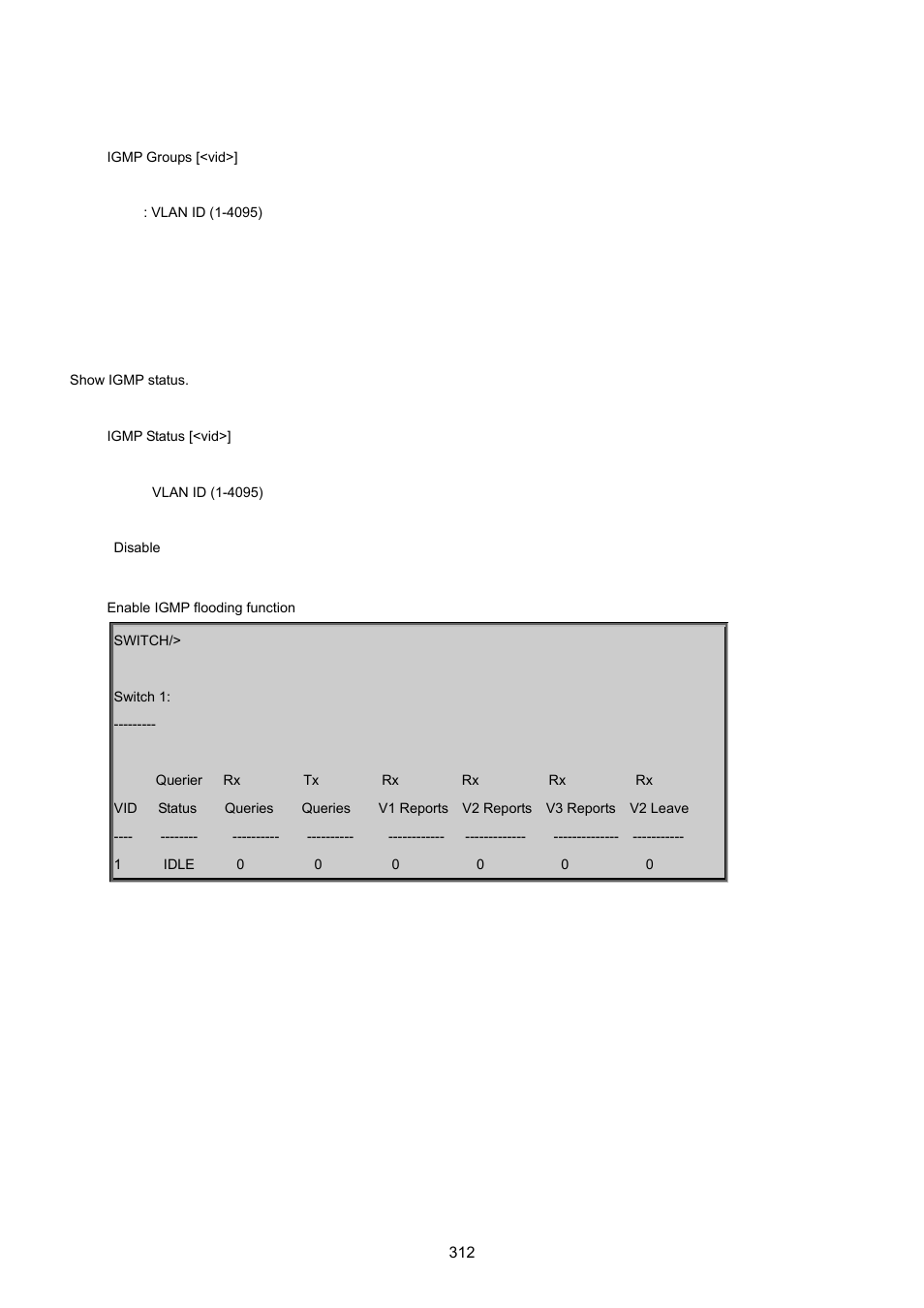 Igmp status | PLANET WGSD-8020 User Manual | Page 312 / 373