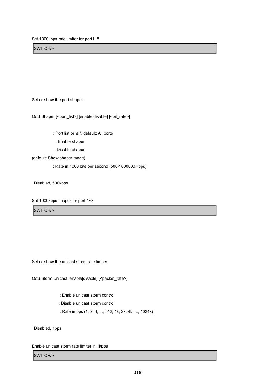 Qos shaper, Qos strom unicast | PLANET WGSD-8020 User Manual | Page 318 / 373