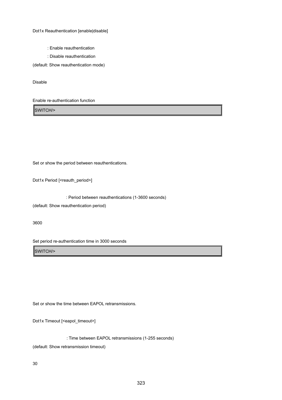 Dot1x period, Dot1x timeout | PLANET WGSD-8020 User Manual | Page 323 / 373