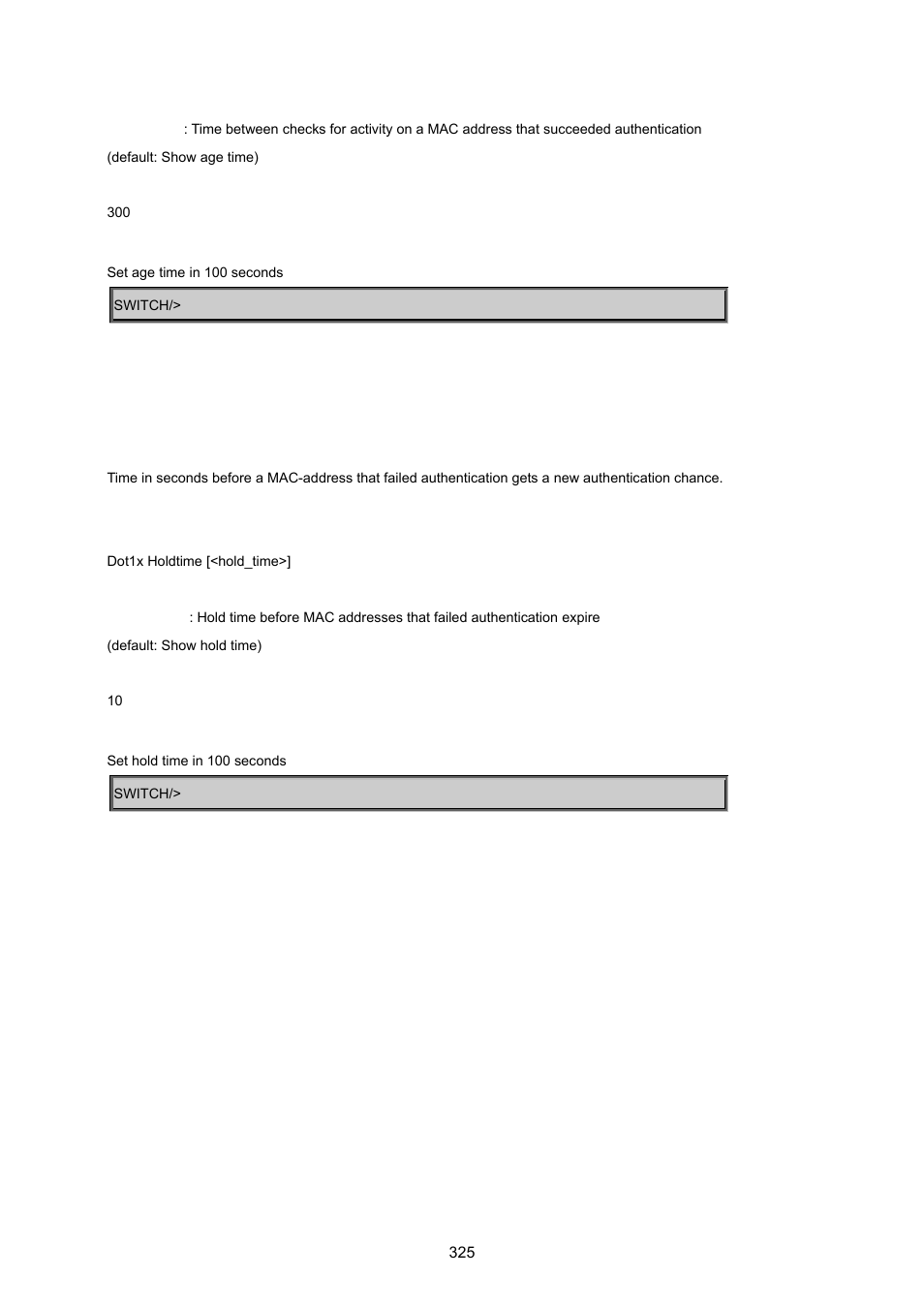 Dot1x holdtime | PLANET WGSD-8020 User Manual | Page 325 / 373