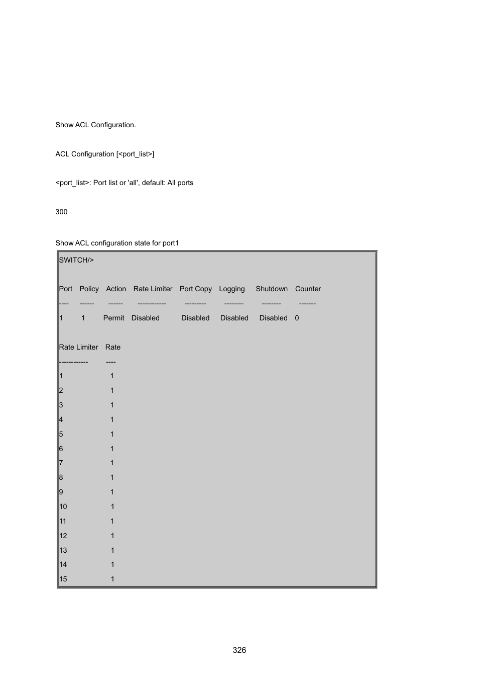 11 access control list command, Acl configuration | PLANET WGSD-8020 User Manual | Page 326 / 373