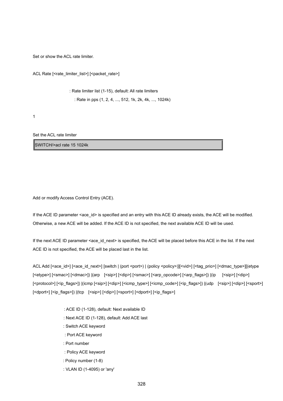 Acl rate, Acl add | PLANET WGSD-8020 User Manual | Page 328 / 373