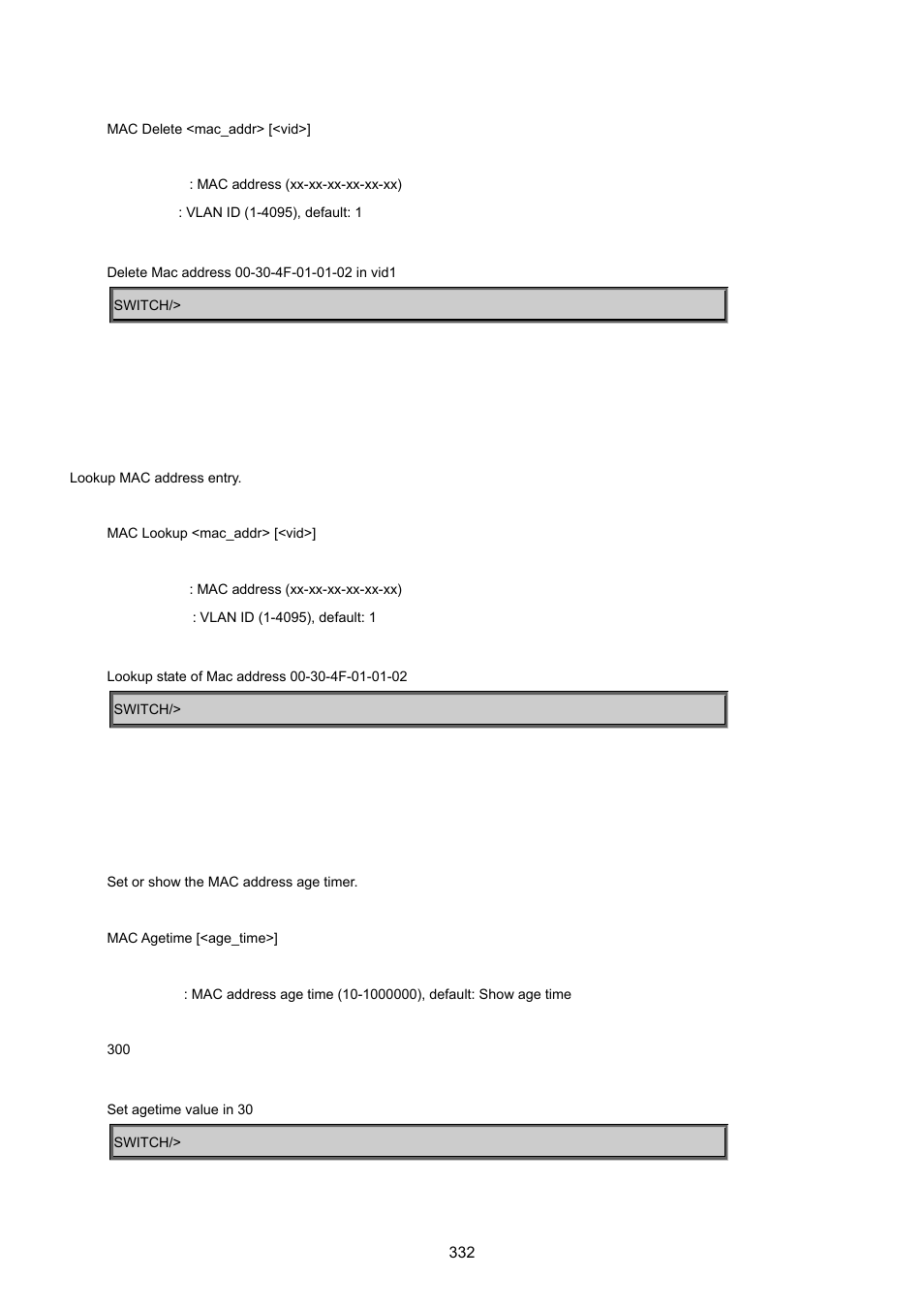 Mac lookup, Mac age time | PLANET WGSD-8020 User Manual | Page 332 / 373