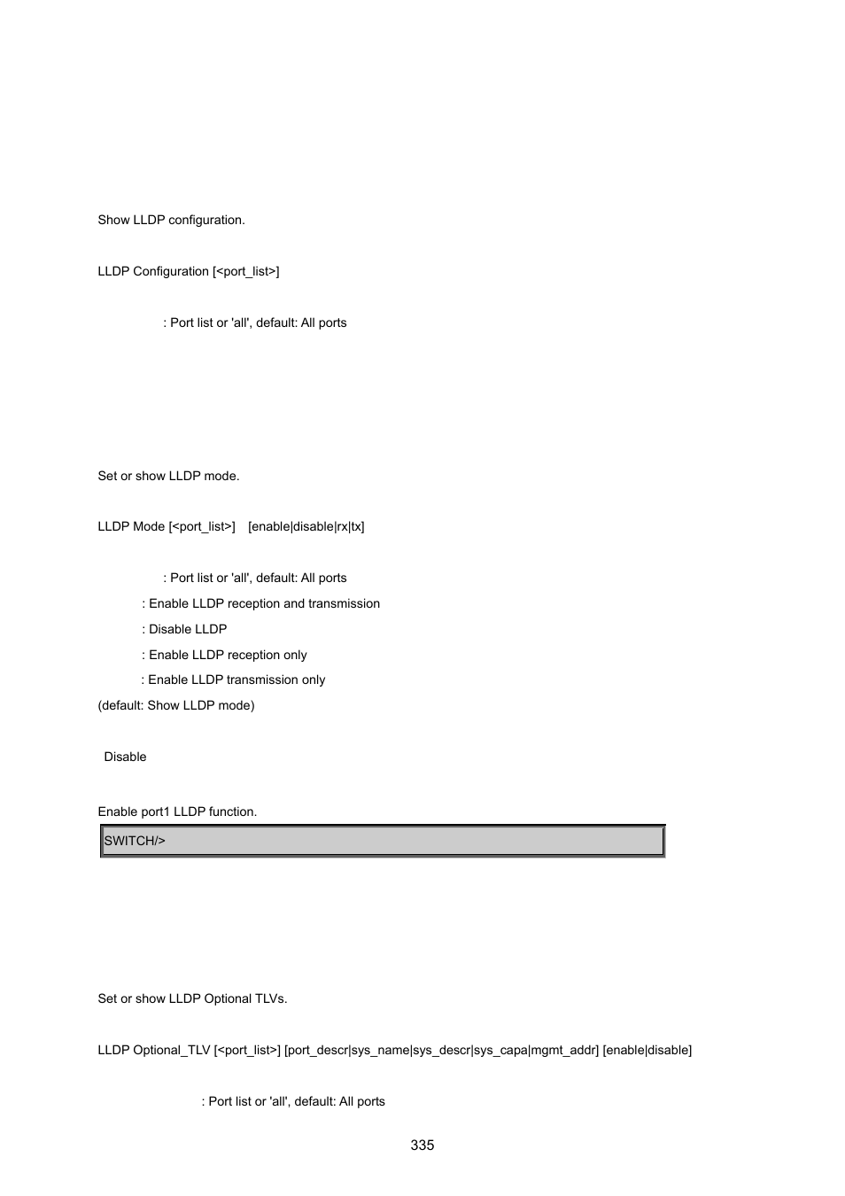 13 lldp command, Lldp configuration, Lldp mode | Lldp optional tlv | PLANET WGSD-8020 User Manual | Page 335 / 373