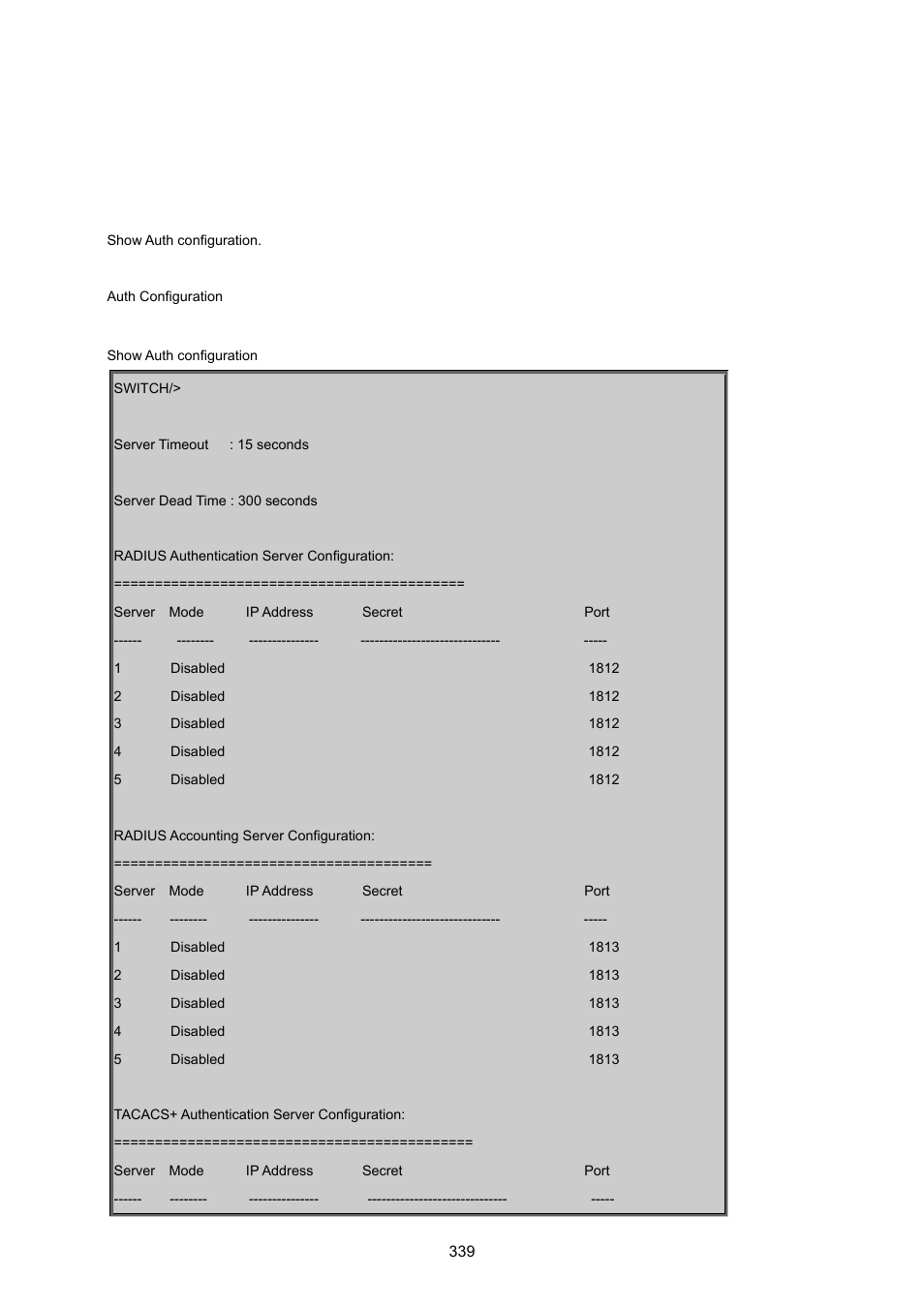 14 authentication command, Aythentication configuration | PLANET WGSD-8020 User Manual | Page 339 / 373