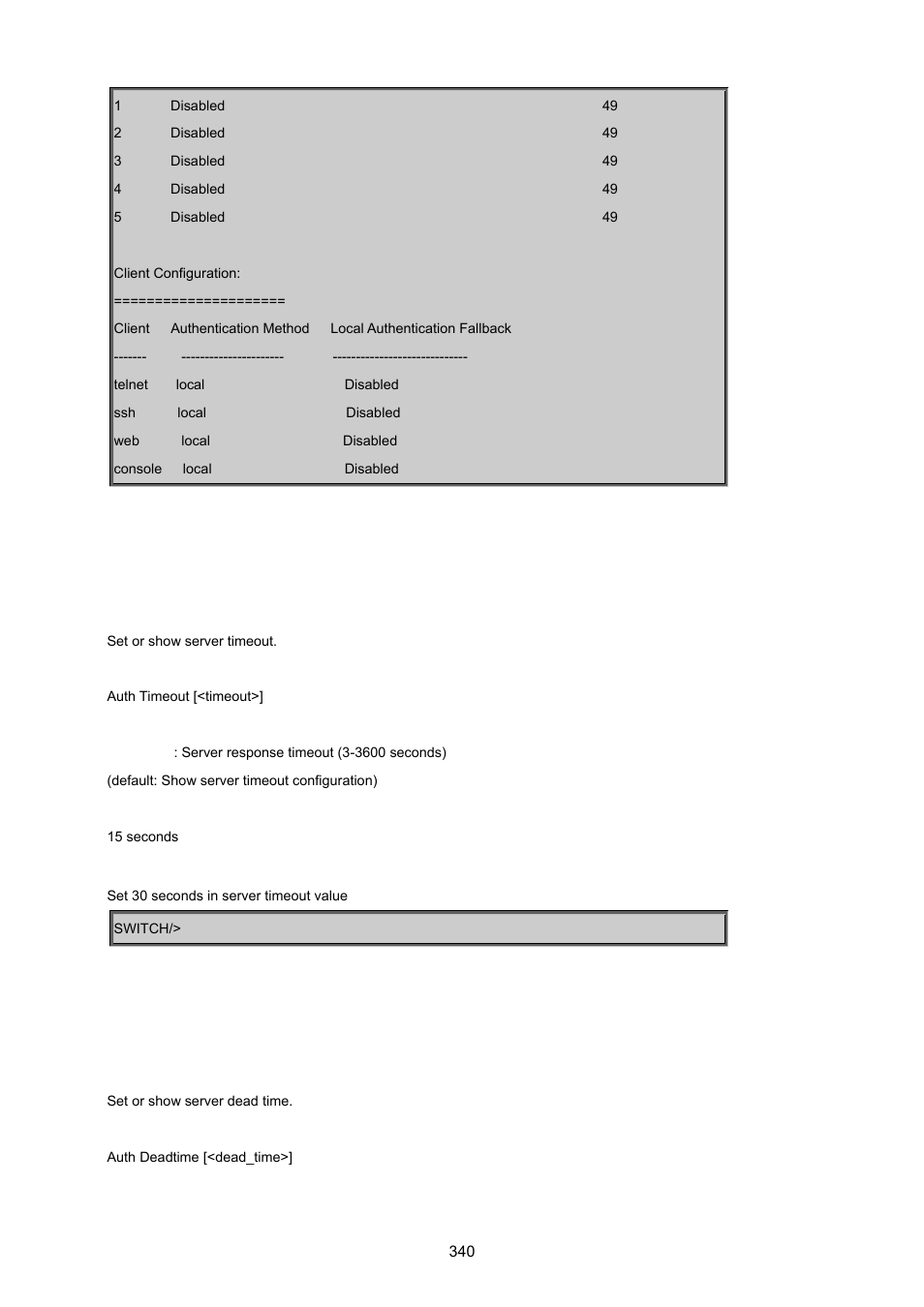 Authentication timeout, Authentication dead time | PLANET WGSD-8020 User Manual | Page 340 / 373