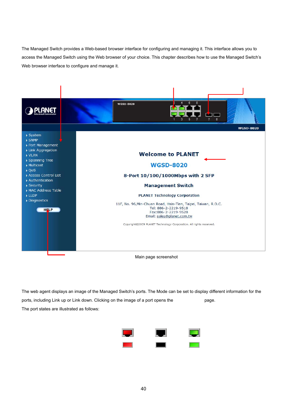 1 main web page | PLANET WGSD-8020 User Manual | Page 40 / 373