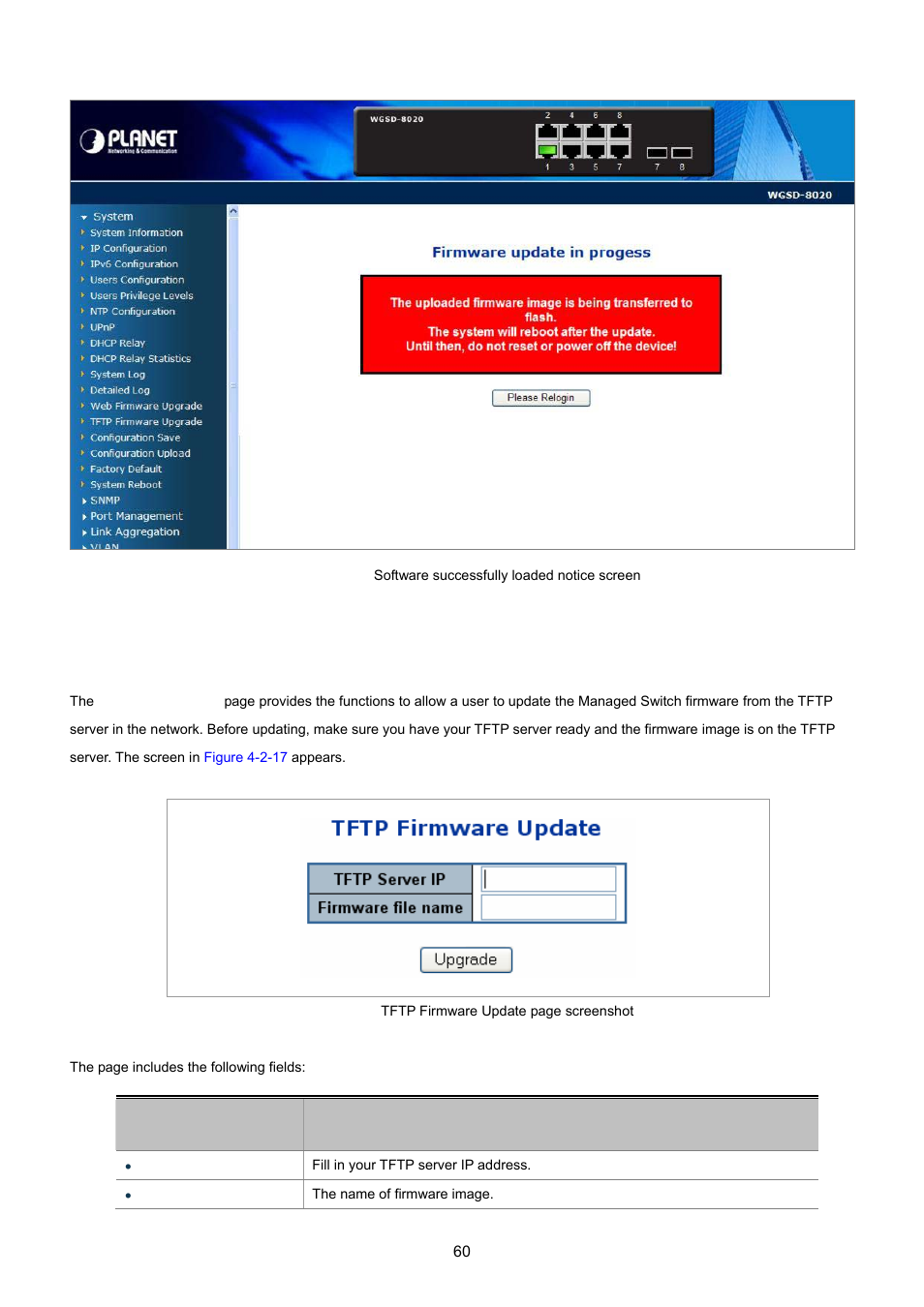 13 tftp firmware upgrade | PLANET WGSD-8020 User Manual | Page 60 / 373