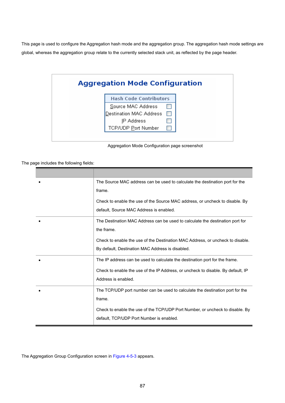 1 static aggregation configuration, Hash code contributors, Static aggregation group configuration | PLANET WGSD-8020 User Manual | Page 87 / 373