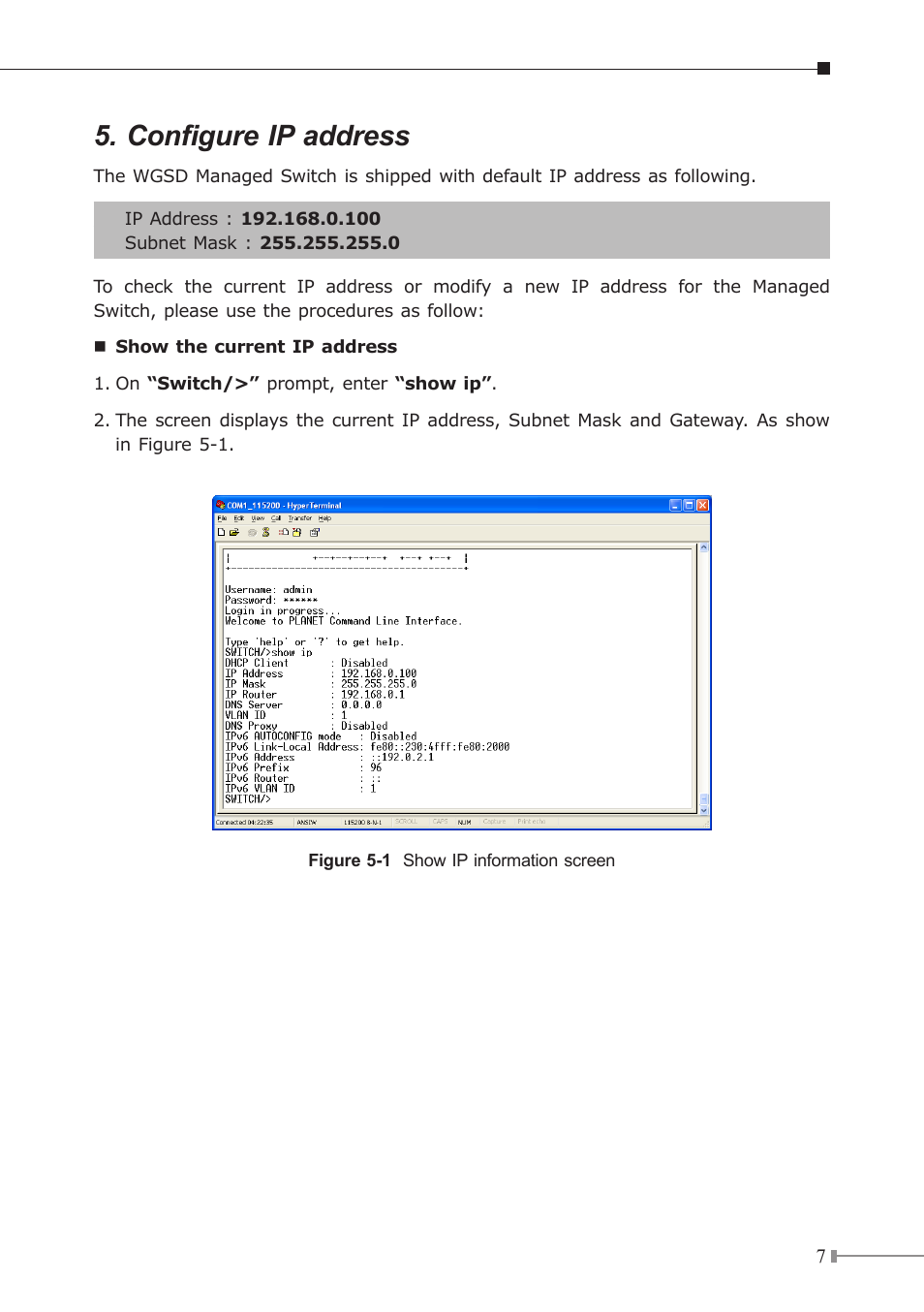 Configure ip address | PLANET WGSD-8020 User Manual | Page 7 / 12