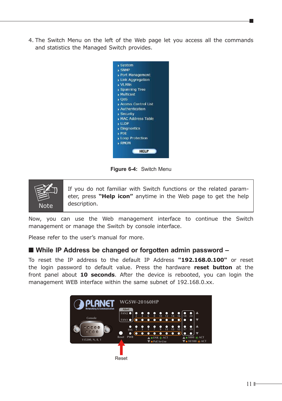 Reset | PLANET WGSW-20160HP User Manual | Page 11 / 12