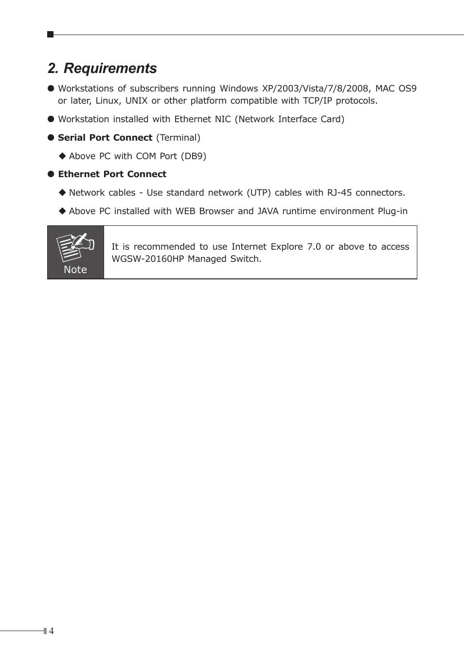 Requirements | PLANET WGSW-20160HP User Manual | Page 4 / 12