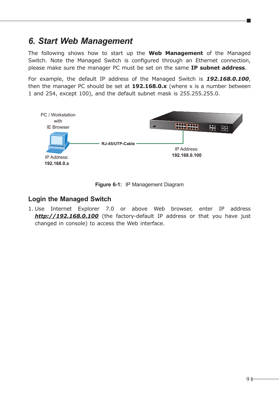 Start web management, Login the managed switch | PLANET WGSW-20160HP User Manual | Page 9 / 12