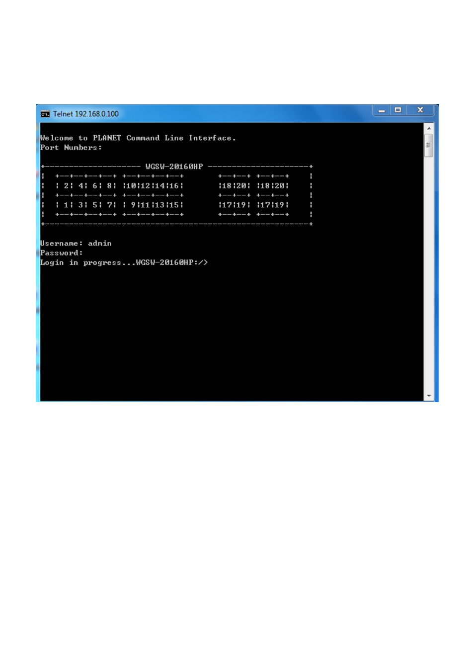 2 telnet login | PLANET WGSW-20160HP User Manual | Page 358 / 563