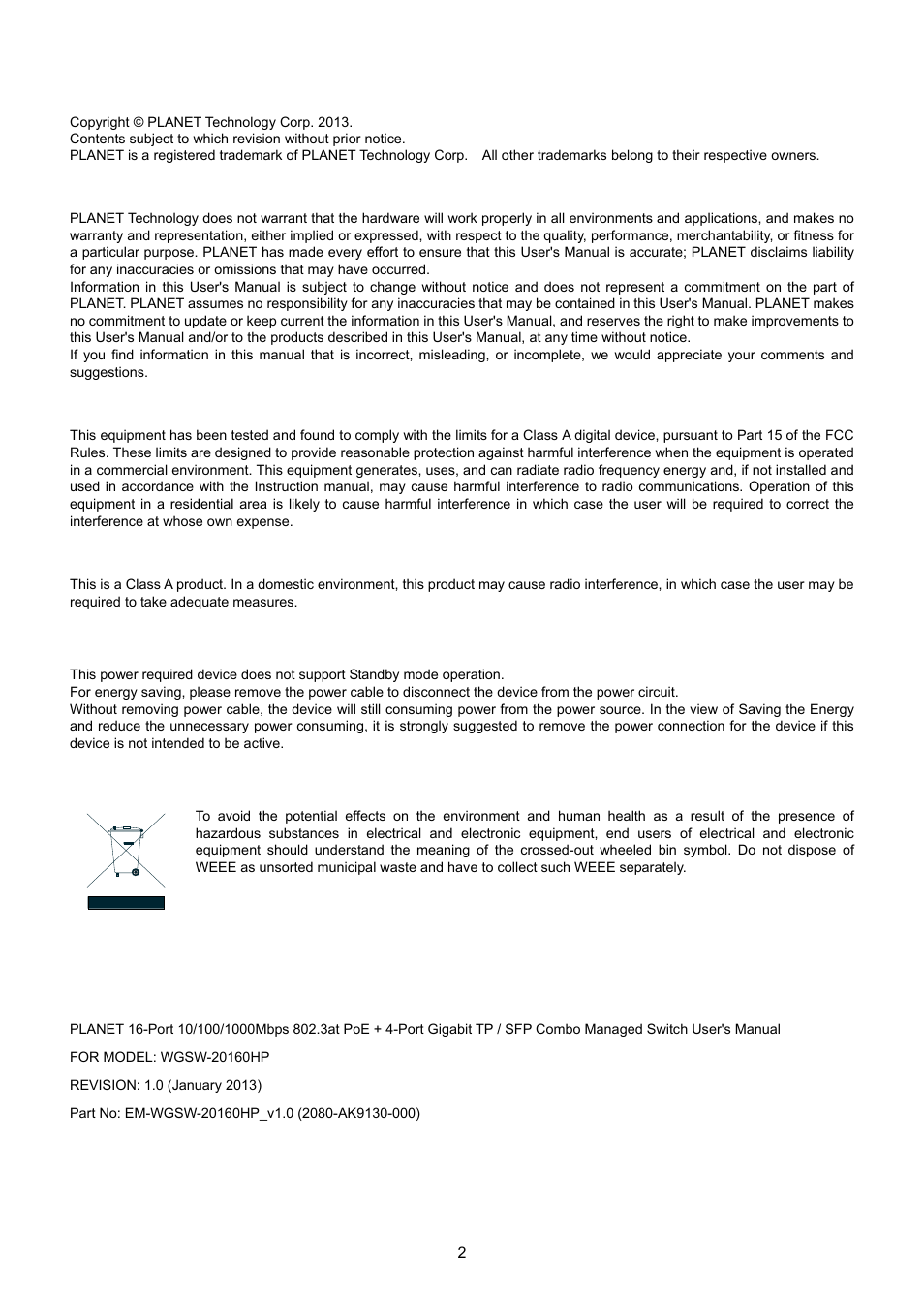 PLANET WGSW-20160HP User Manual | Page 2 / 555