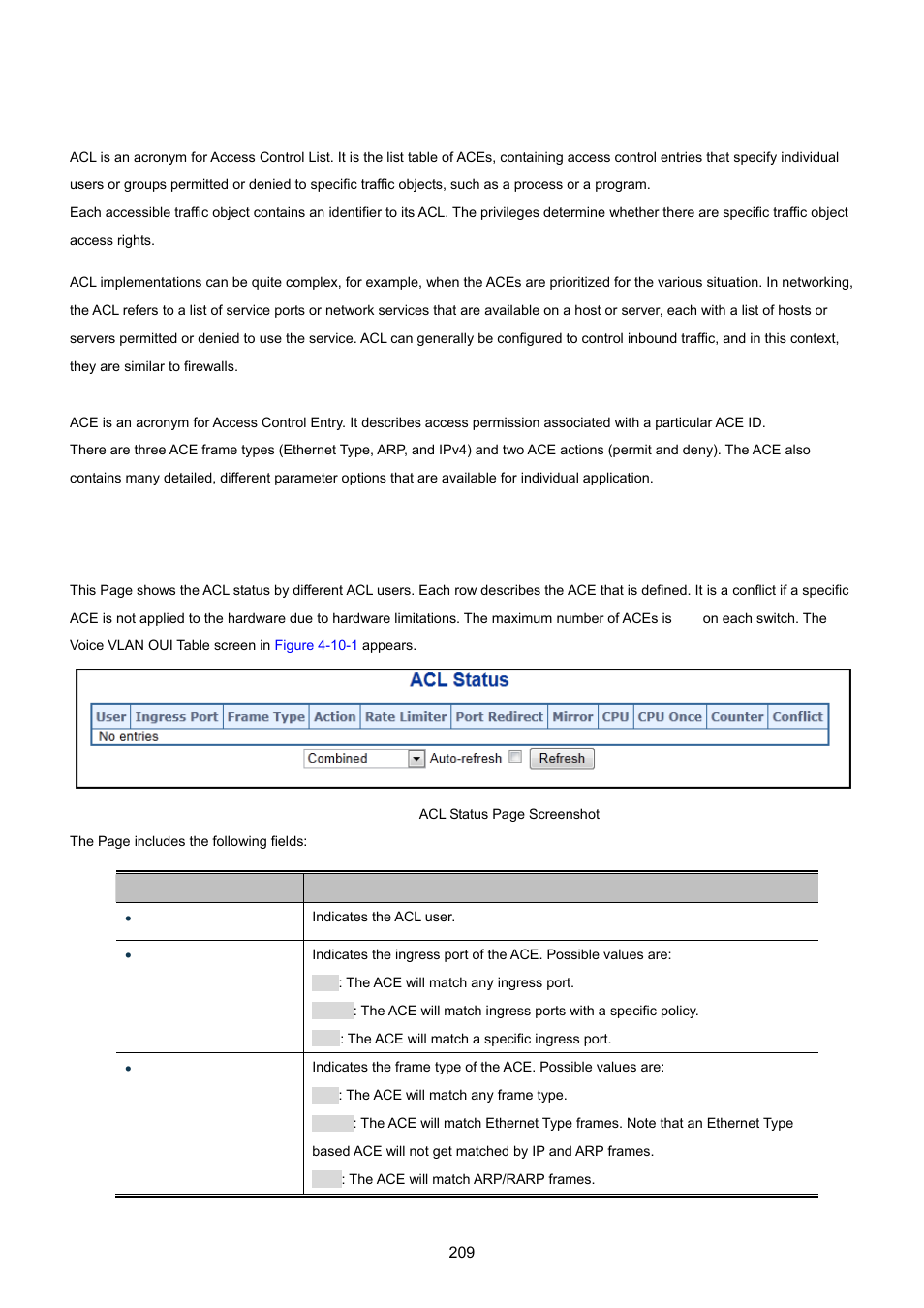 10 access control lists, 1 access control list status | PLANET WGSW-20160HP User Manual | Page 209 / 555