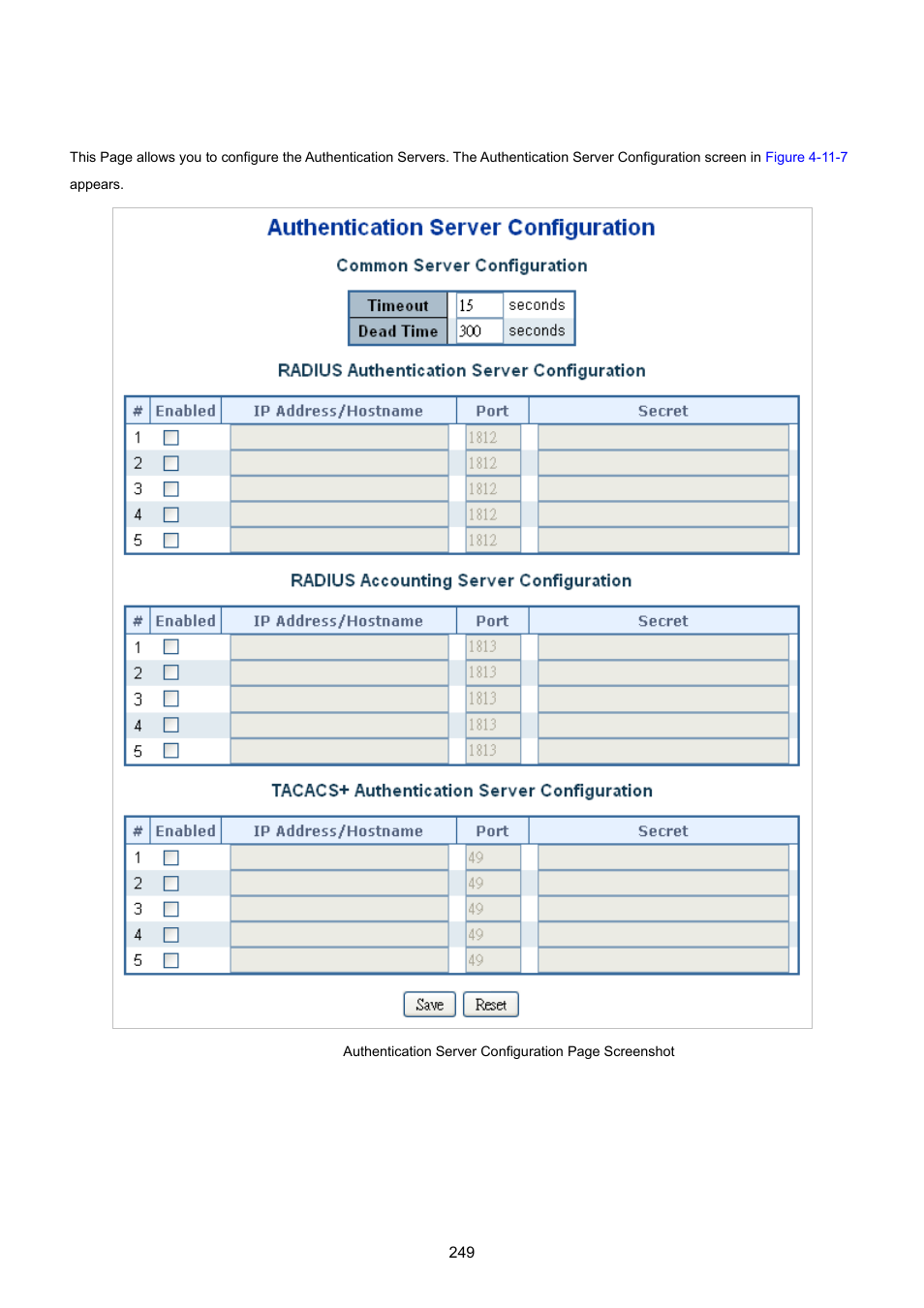 6 authentication server configuration | PLANET WGSW-20160HP User Manual | Page 249 / 555