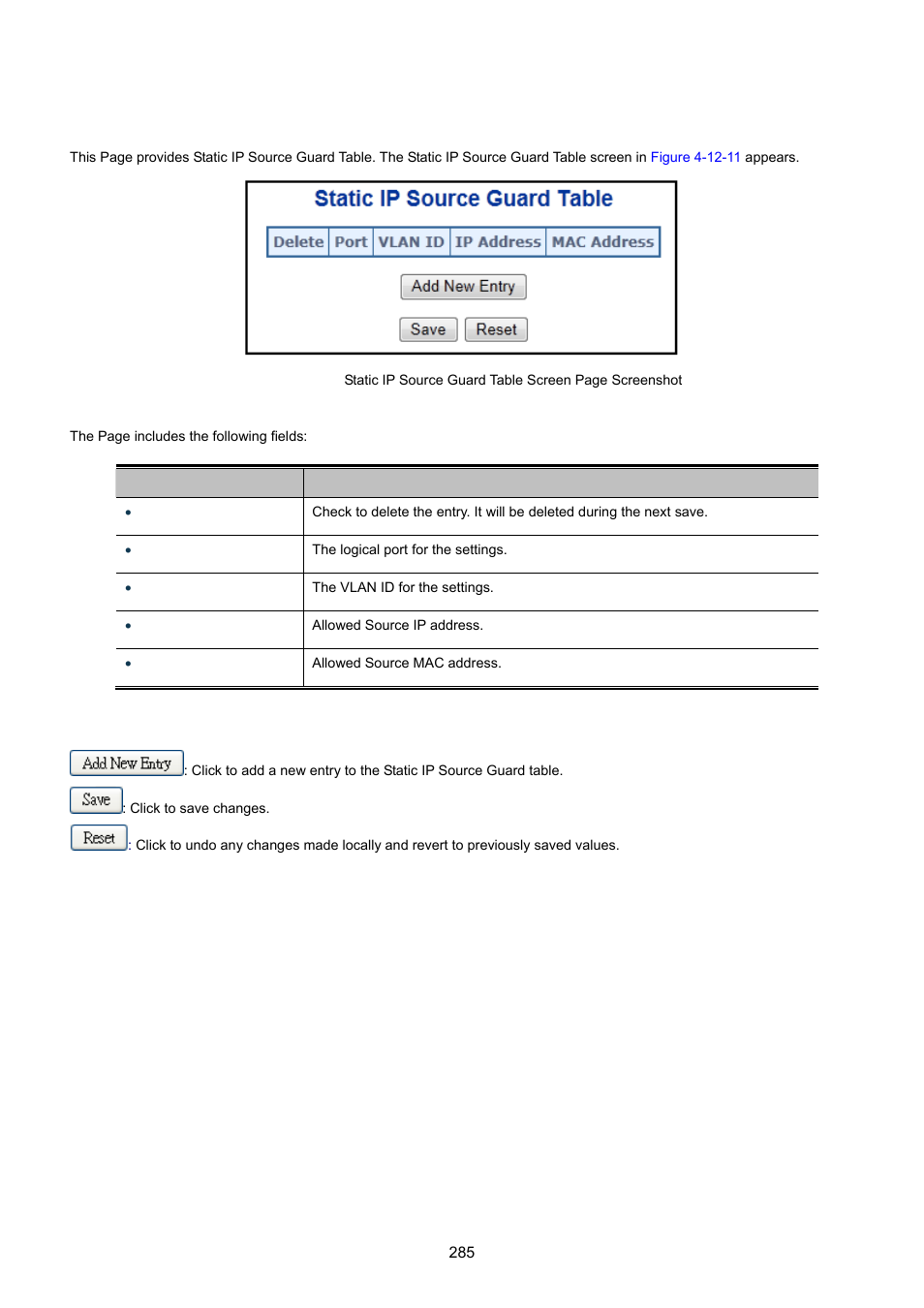 11 ip source guard static table | PLANET WGSW-20160HP User Manual | Page 285 / 555