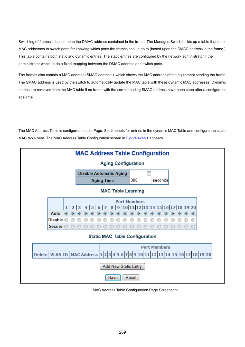 13 address table, 1 mac address table configuration | PLANET WGSW-20160HP User Manual | Page 289 / 555