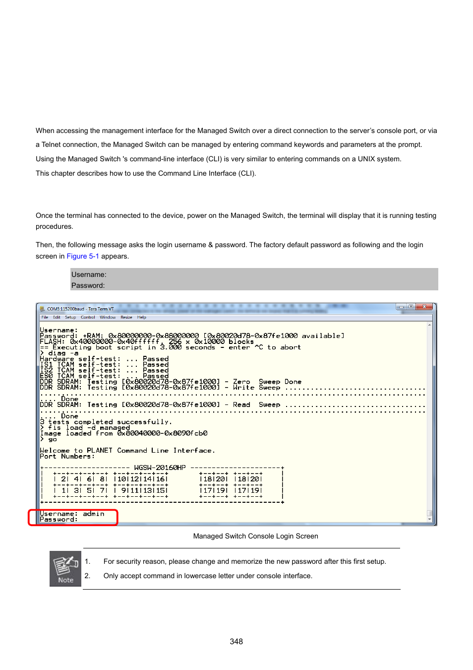 Command line interface, 1 accessing the cli, Logon to the console | PLANET WGSW-20160HP User Manual | Page 348 / 555