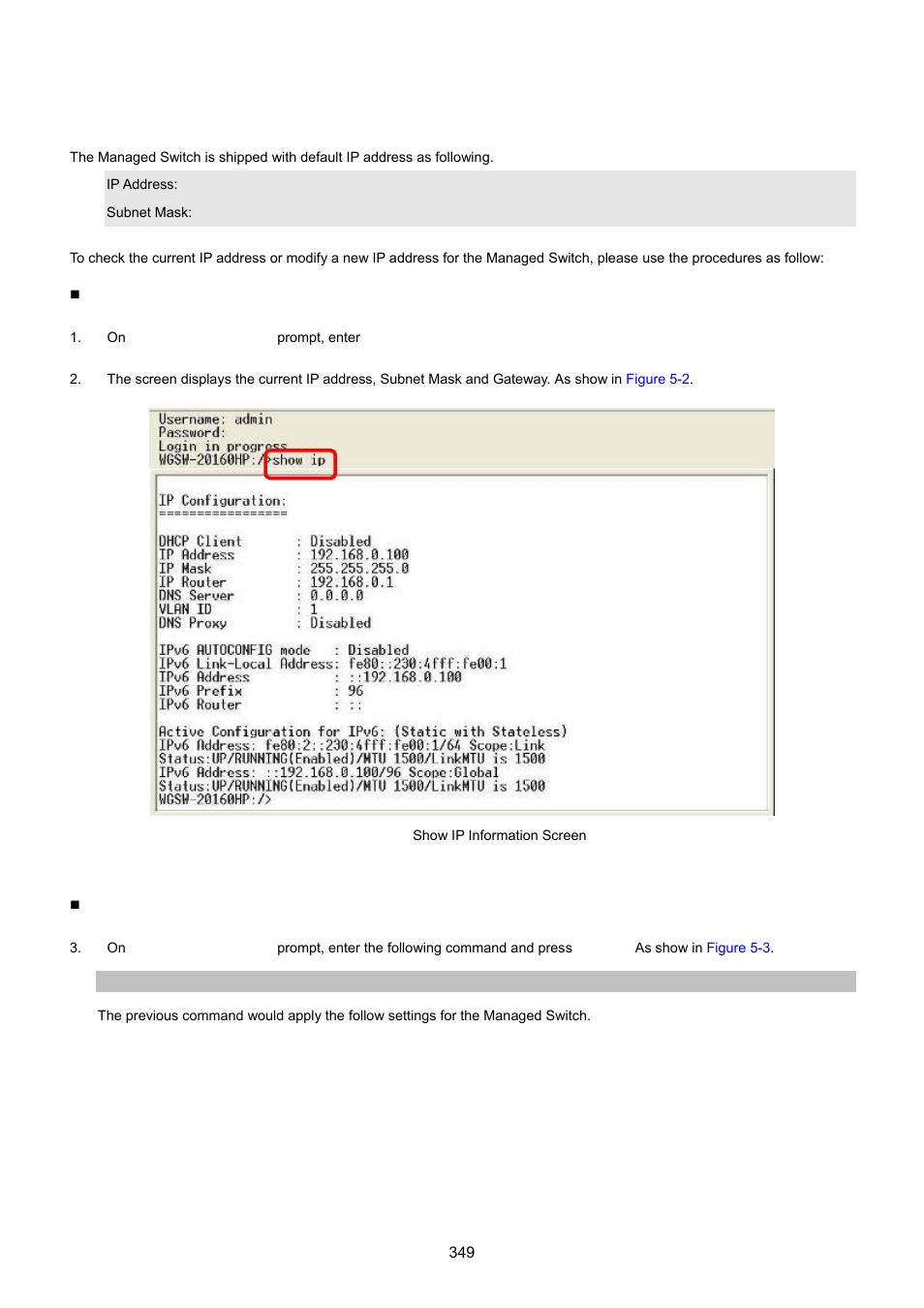 Configure ip address | PLANET WGSW-20160HP User Manual | Page 349 / 555