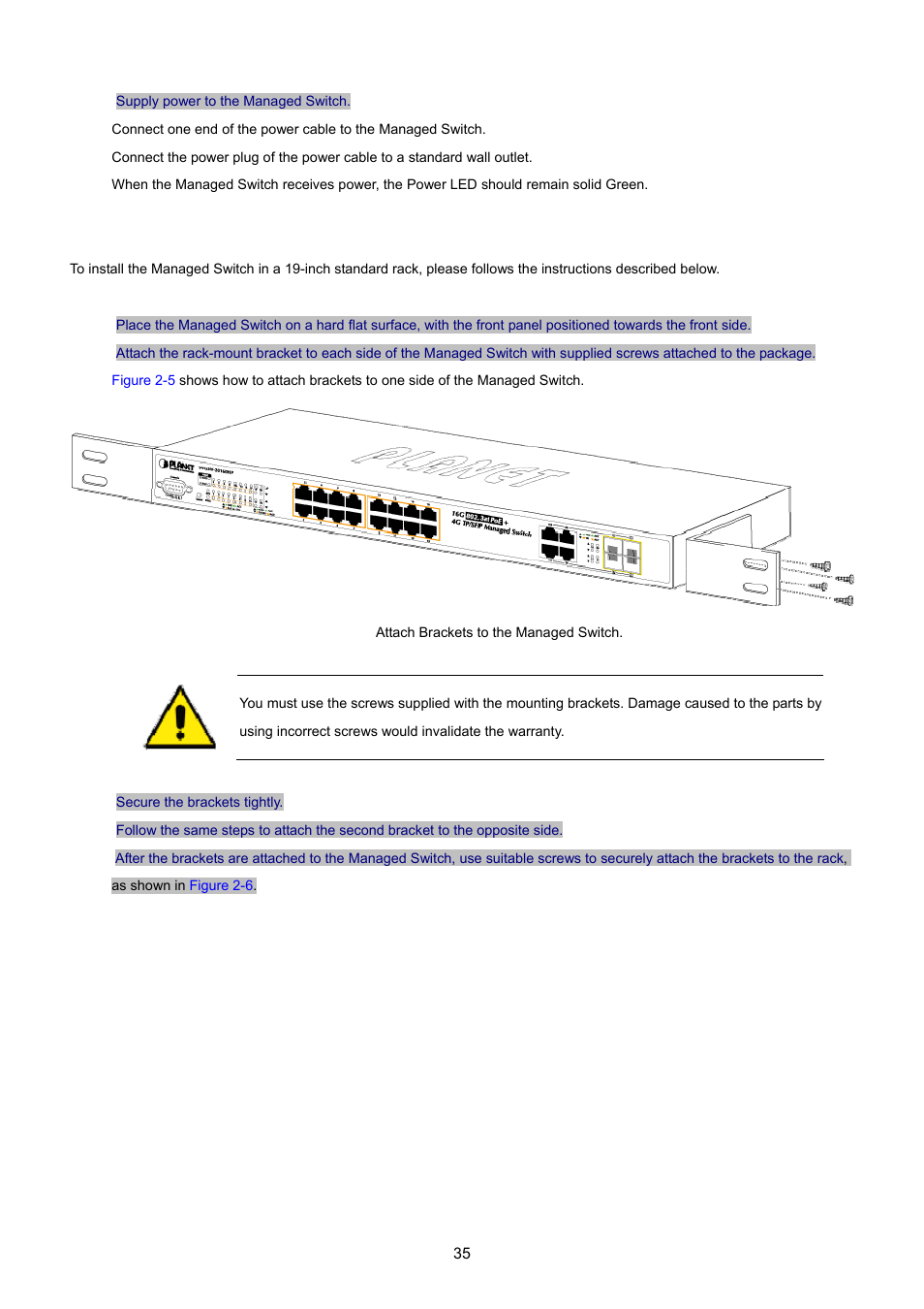 2 rack mounting | PLANET WGSW-20160HP User Manual | Page 35 / 555