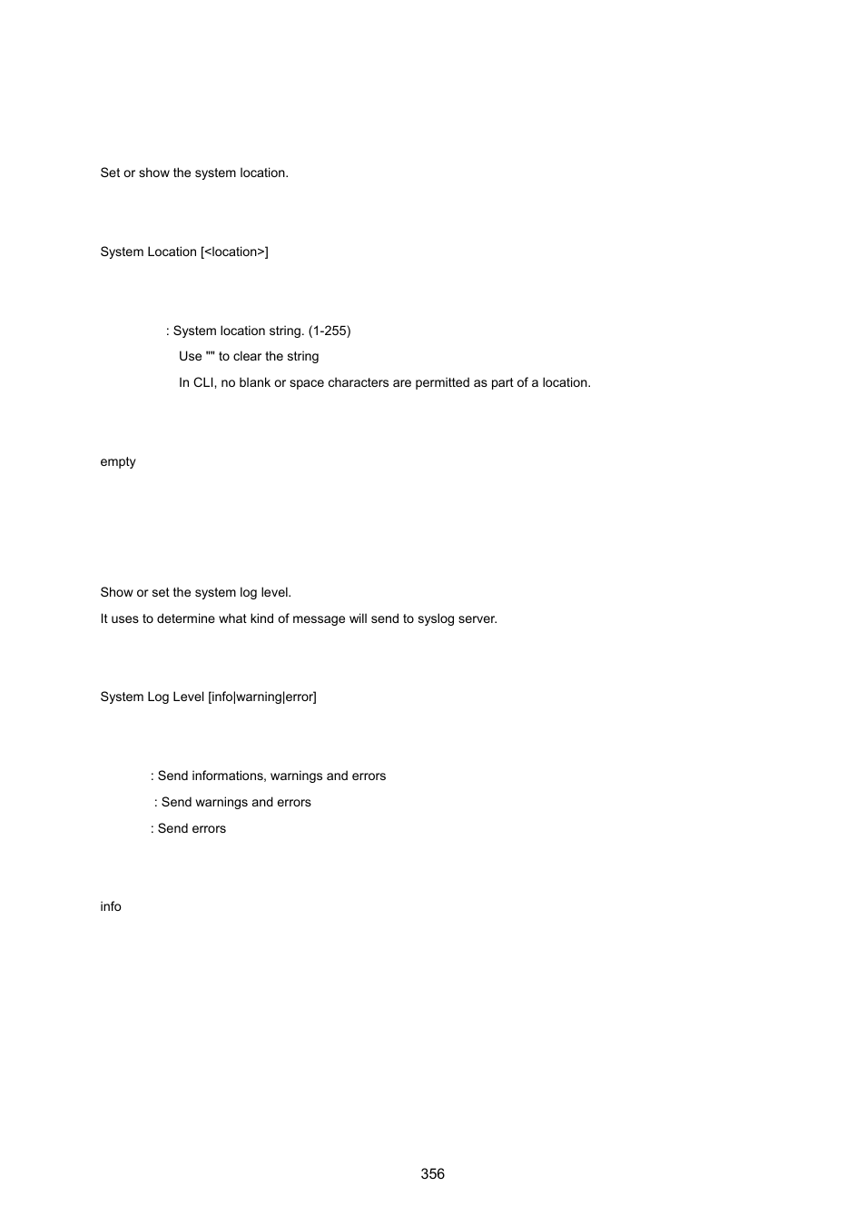 System location, System log level | PLANET WGSW-20160HP User Manual | Page 356 / 555