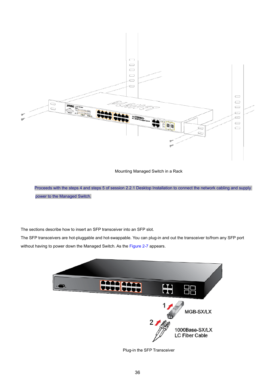 3 installing the sfp transceiver | PLANET WGSW-20160HP User Manual | Page 36 / 555